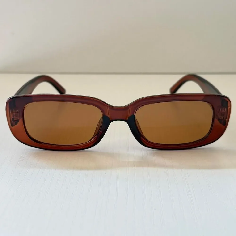 y2k sporty brown “tea” rectangle square sunglasses